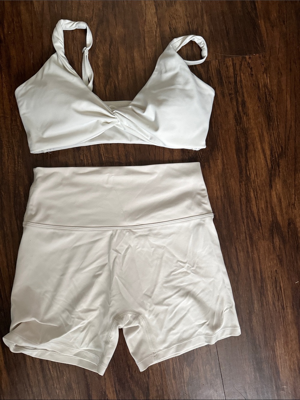 Cream Two-Piece Active Set - Crop Top & High-Waist Shorts